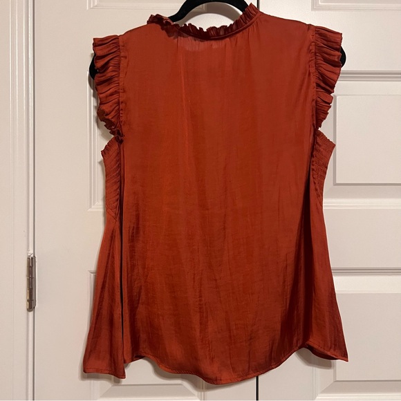 Elegant V-Neck Ruffle Sleeve Top in Rust - Picture 8 of 8